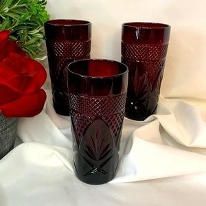 Set of 3 Ruby Red Cristal d' Arques Luminarc "Antique" Pattern Tumblers